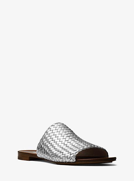 Michael Kors Collection Byrne Metallic Woven-leather Slide