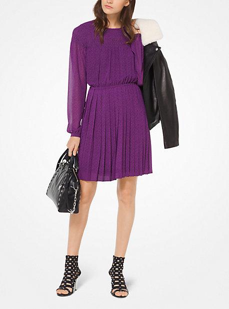 Michael Michael Kors Leaf-print Pleated Georgette Dress