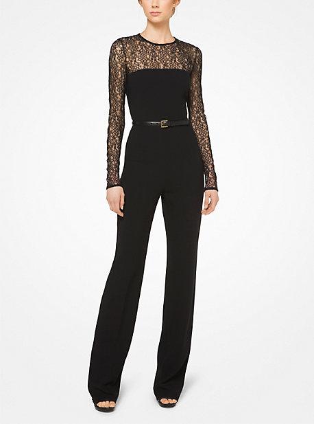 Michael Kors Collection Stretch Wool-crepe And Lace Jumpsuit