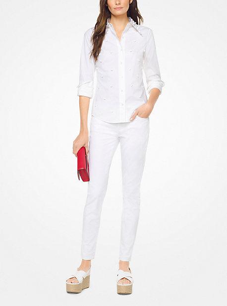 Michael Michael Kors Floral Embroidered Cotton-poplin Shirt