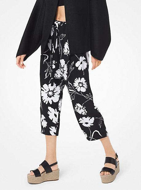 Michael Kors Collection Floral Crepe-cady Cropped Pants