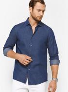 Michael Kors Mens Slim-fit Chambray Cotton Shirt