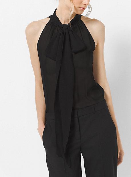 Michael Kors Collection Bow Silk-chiffon Halter Blouse