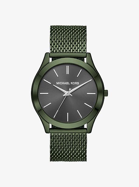 Michael Kors Slim Runway Mesh Olive-tone Watch