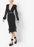Michael Kors Collection Stretch-wool-crepe Dress With Bias Silk Chiffon Ruffles