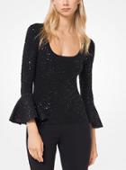 Michael Kors Collection Sequined Stretch-viscose Bell-cuff Top