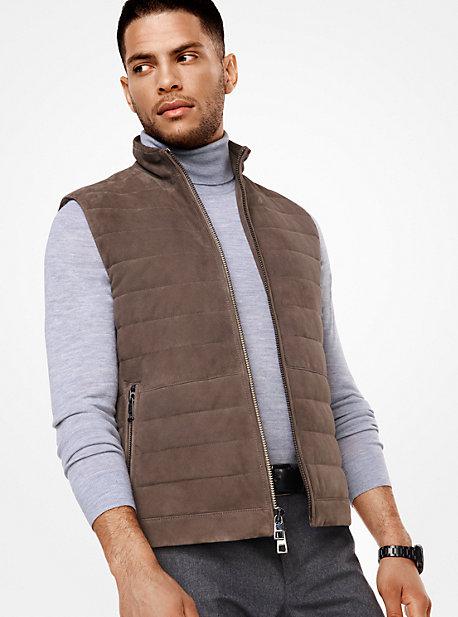 Michael Kors Mens Quilted-suede Vest