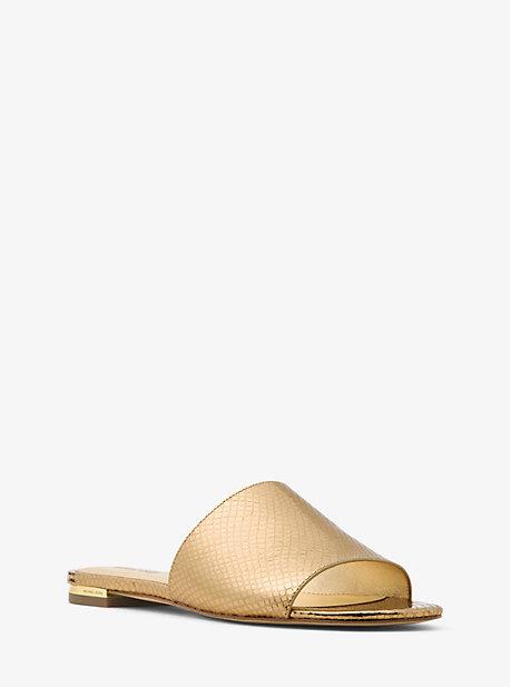 Michael Michael Kors Shelly Embossed Metallic Leather Slide