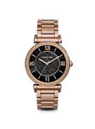 Michael Kors Catlin Pave Onyx And Rose Gold-tone Watch