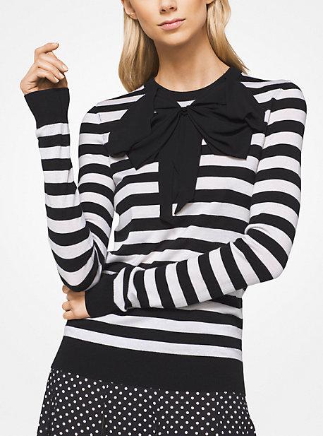 Michael Kors Collection Striped Tropical Cashmere Bow Pullover