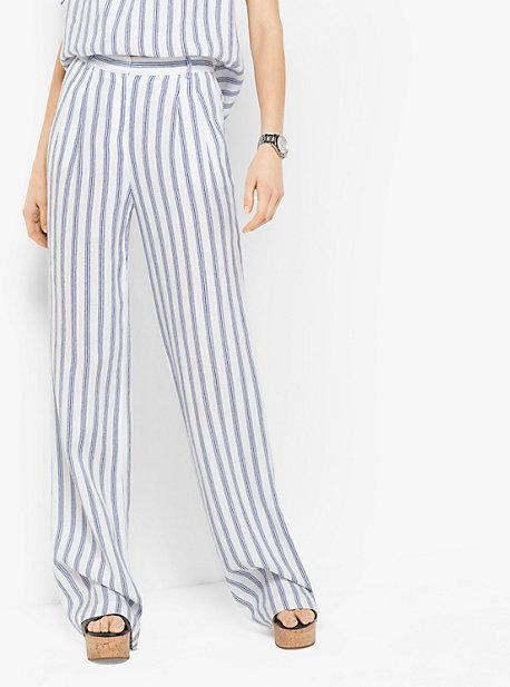 Michael Michael Kors Striped Linen Wide-leg Pants