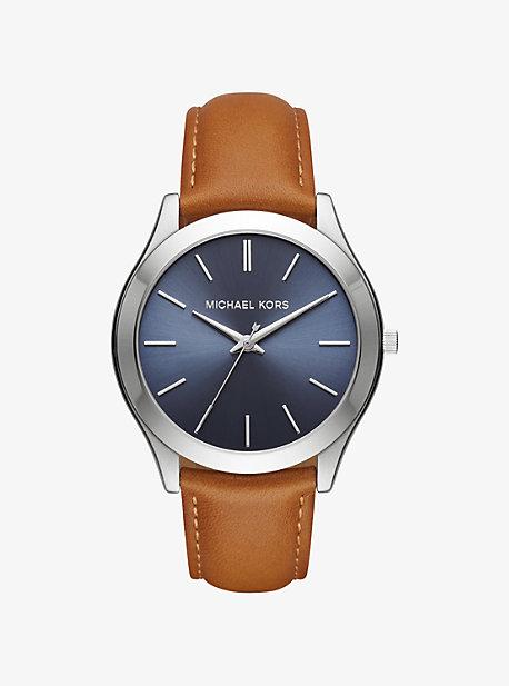 Michael Kors Slim Runway Silver-tone And Leather Watch