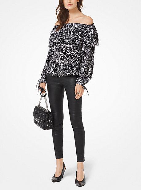 Michael Michael Kors Ruffled Cheetah Off-the-shoulder Blouse