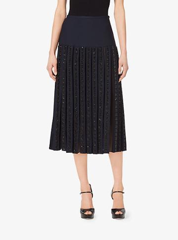Michael Kors Collection Gem-embroidered Stretch-wool Pleat Skirt