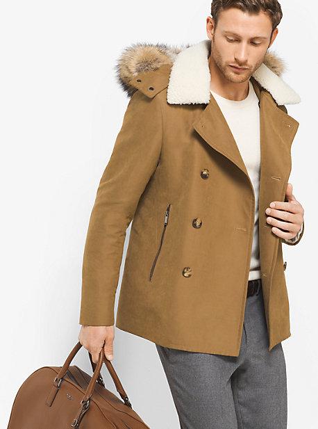 Michael Kors Mens Fur-trimmed Cotton-blend Peacoat