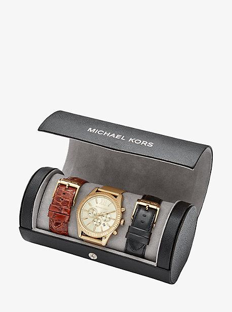 Michael Kors Lexington Gold-tone Interchangeable Watch Set