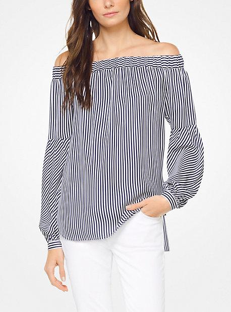 Michael Michael Kors Striped Silk-georgette Off-the-shoulder Top