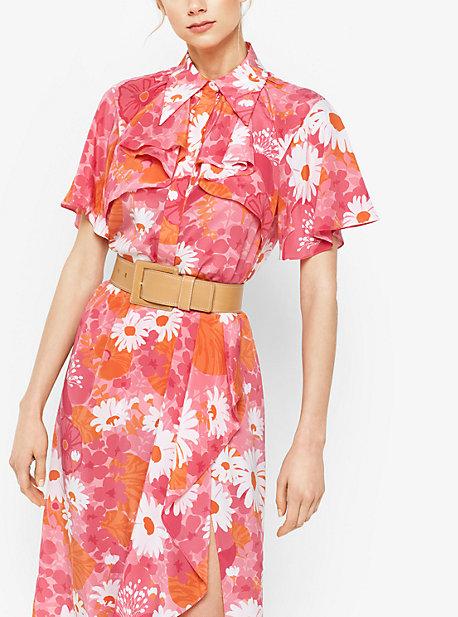 Michael Kors Collection Floral Crepe De Chine Blouse