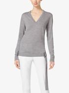 Michael Kors Collection Belted Wool V-neck Sweater