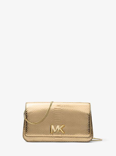 Michael Michael Kors Mott Large Metallic Embossed-leather Clutch