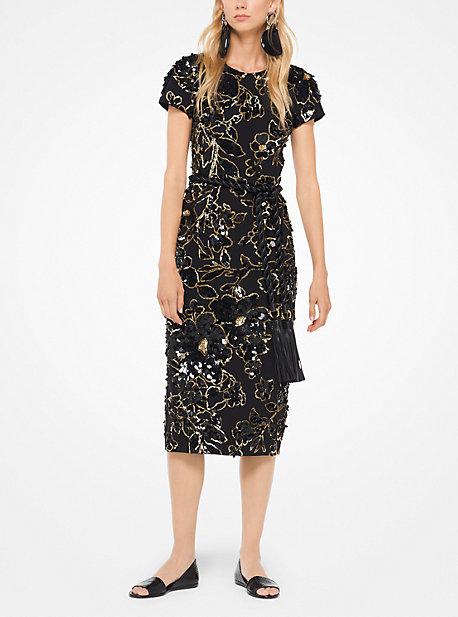 Michael Kors Collection Floral-embroidered Crepe Dress