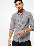 Michael Kors Mens Slim-fit Geometric Gingham Cotton Shirt
