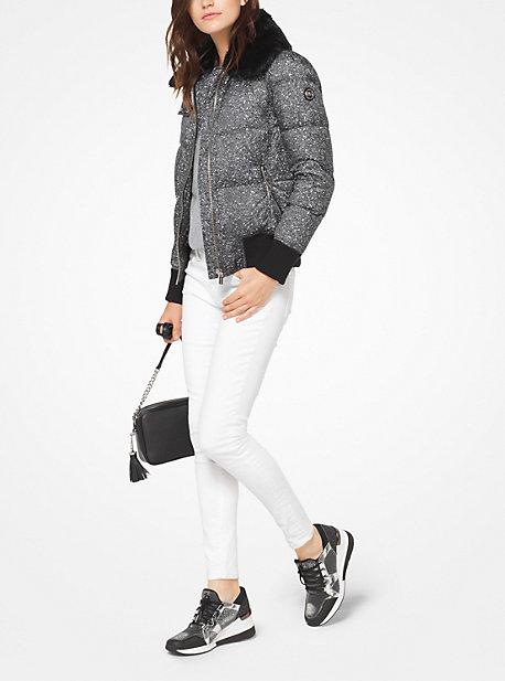 Michael Michael Kors Fur-trimmed Tweed-print Jacket