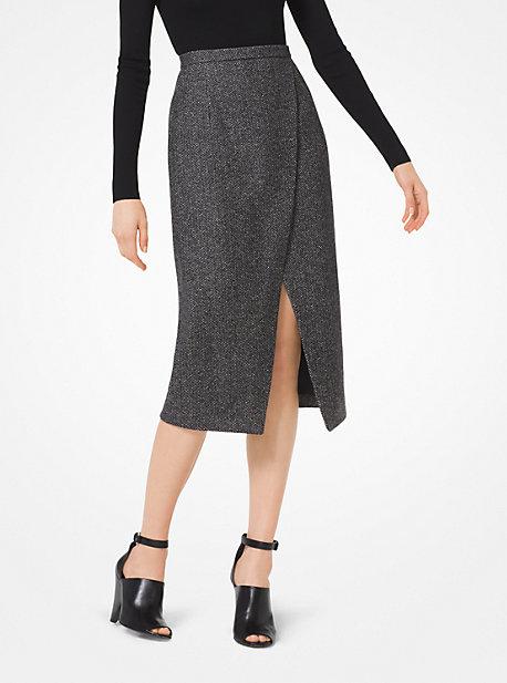 Michael Kors Collection Herringbone Stretch Wool-melton Scissor Skirt