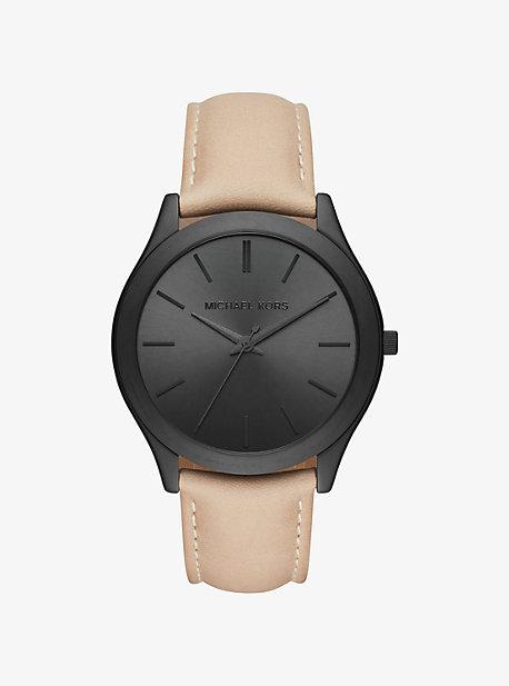 Michael Kors Slim Runway Black-tone And Leather Watch