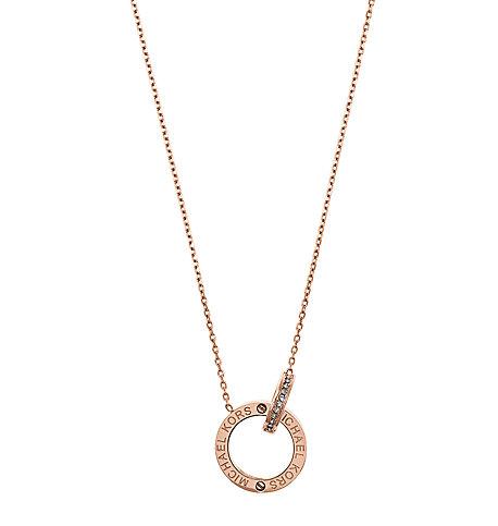 Michael Kors Rose Gold-tone Logo Circle Pendant Necklace