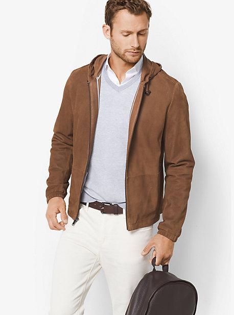 Michael Kors Mens Hooded Perforated-suede Jacket