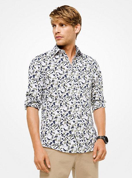 Michael Kors Mens Slim-fit Botanical Stretch-cotton Shirt