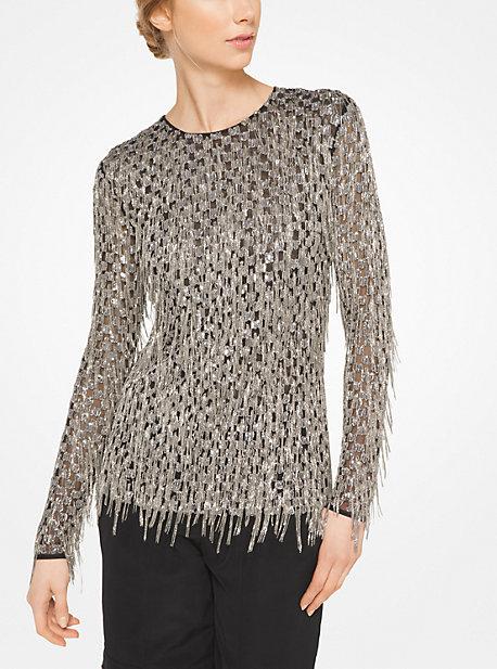 Michael Kors Collection Fringed Sequined Stretch-tulle Pullover