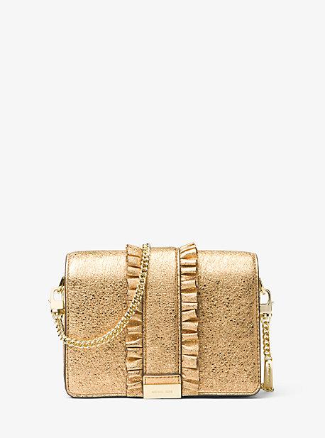Michael Michael Kors Jade Ruffled Metallic Leather Clutch