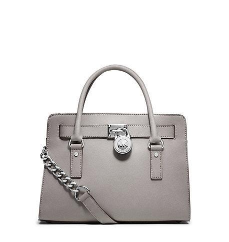 Michael Kors Hamilton Saffiano Leather Satchel Handbag In Pearl Grey