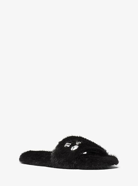Michael Kors Collection Delphine Crystal Embellished Faux Fur Slide