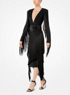 Michael Kors Collection Fringed Stretch-cady Plunge Dress
