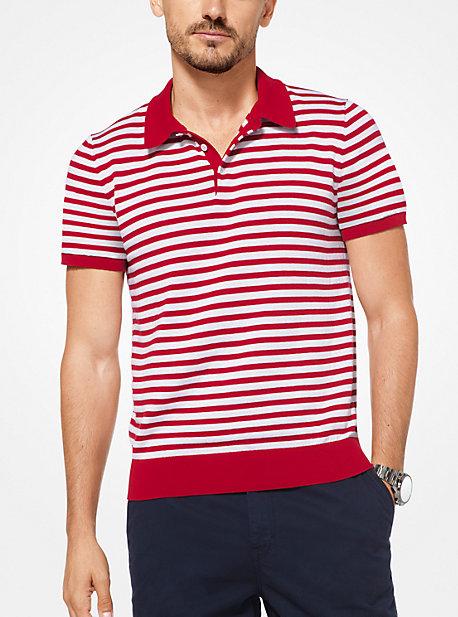 Michael Kors Mens Striped Silk And Cotton Polo Shirt