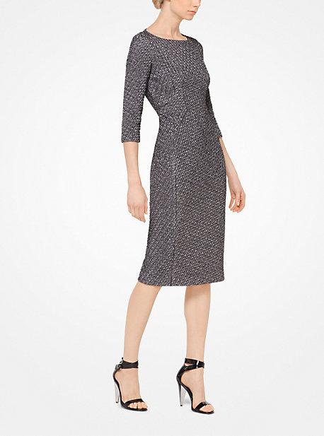 Michael Kors Collection Houndstooth Stretch Metallic Jacquard Sheath Dress