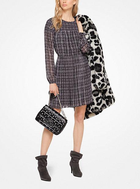 Michael Michael Kors Tweed Pleated Georgette Dress
