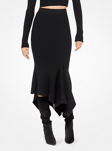 Michael Kors Collection Merino Ribbed Handkerchief Skirt