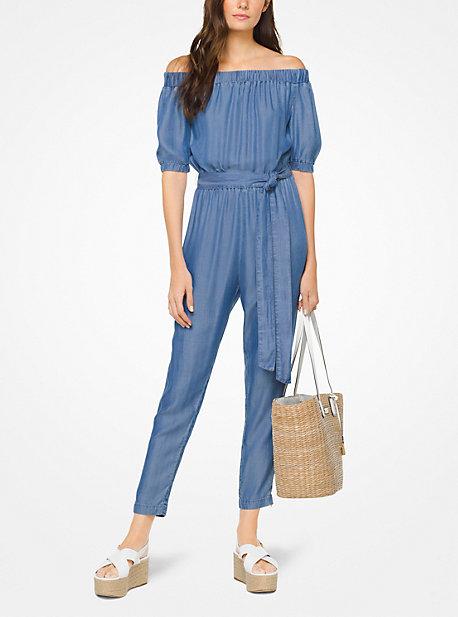 Michael Michael Kors Chambray Off-the-shoulder Jumpsuit