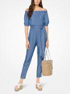 Michael Michael Kors Chambray Off-the-shoulder Jumpsuit