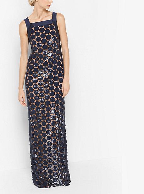 Michael Kors Collection Sequined Guipure Dot Column Gown