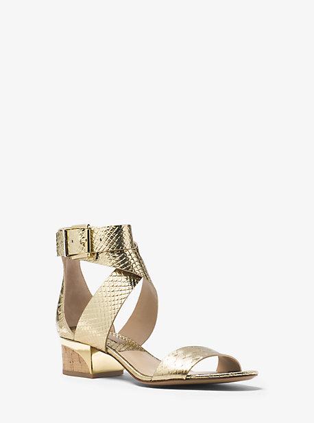 Michael Kors Collection Tulia Metallic Snake-embossed Leather Sandal