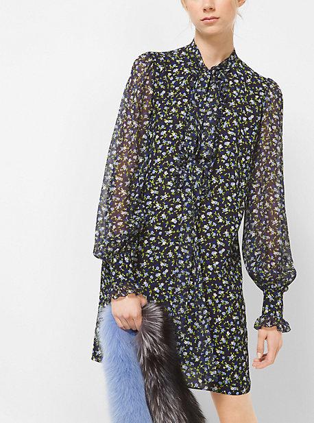 Michael Kors Collection Floral Silk-georgette Bow Shiftdress