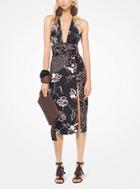 Michael Kors Collection Mixed Floral Douppioni Halter Dress