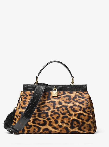 Michael Michael Kors Gramercy Leopard Calf Hair Frame Satchel