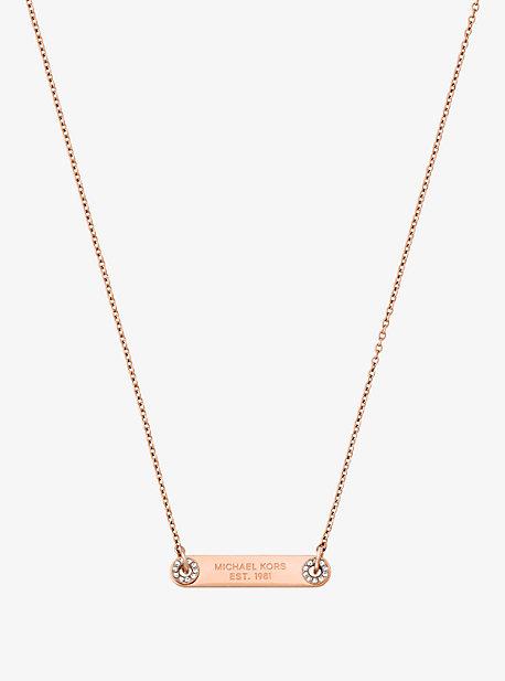 Michael Kors Pave Rose Gold-tone Logo Plaque Necklace