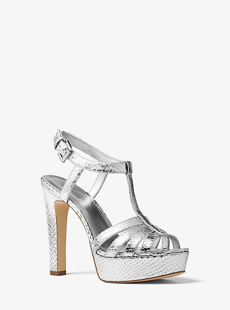 Michael Michael Kors Catalina Metallic Embossed-leather Sandal